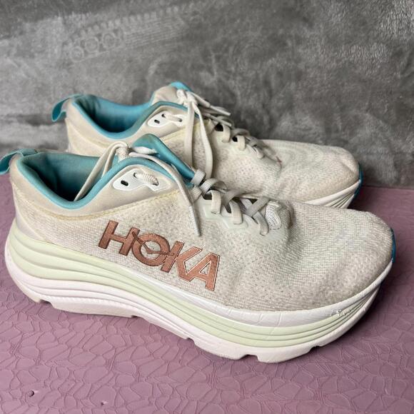 Hoka One One Gaviota 5 Running Shoes Womens Size 8 White Low Top Lace Up 1134235 - Picture 4 of 6